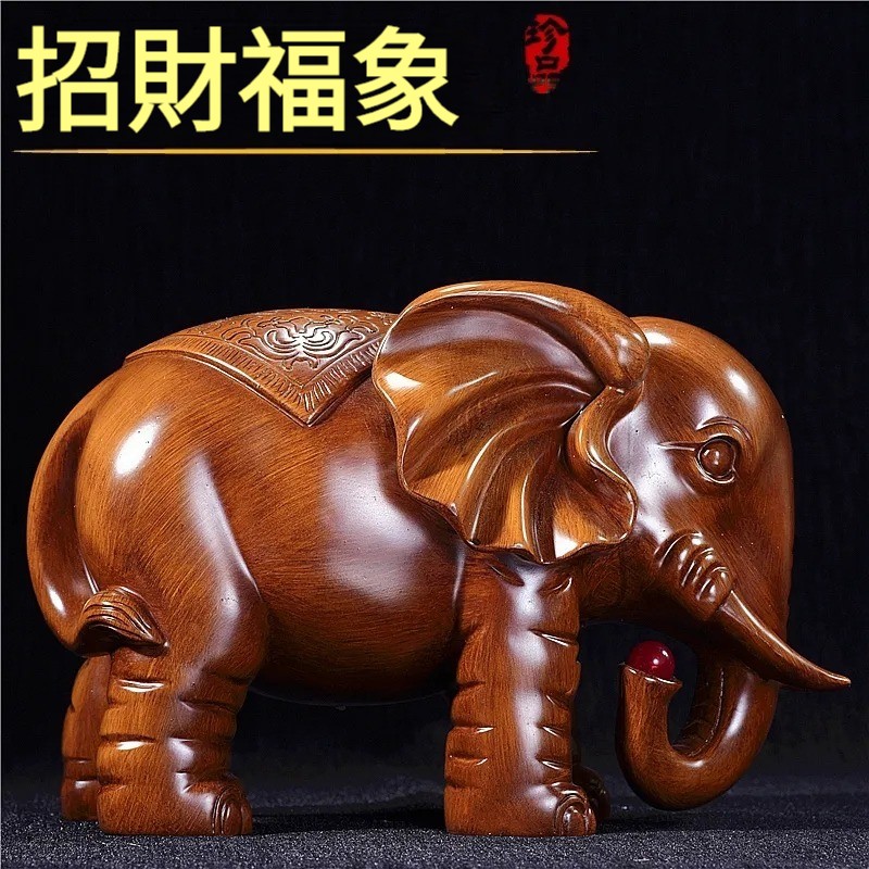 【招財福象！檀木材質，大師精心雕刻手作，收藏送禮都可以】大象擺件一對，招財風水，客廳玄關酒柜書房間擺設，開業禮品，工藝裝飾品