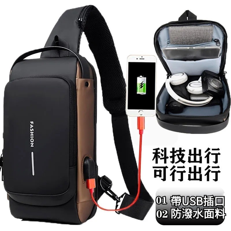 【型男必備！多層分區大容量，安全防盜密碼鎖，約會、通勤都合適】密碼鎖防盜男包，男士胸包，休閒運動小背包，單肩斜挎包包，機車包
