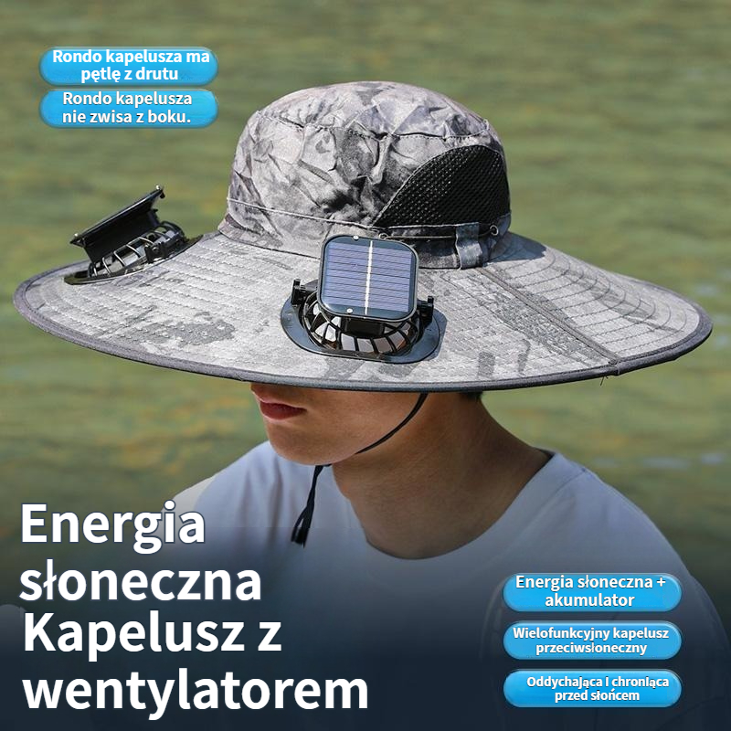 Czapka z daszkiem z wentylatorem solarnym, czapka wędkarska męska, alpinistyczna, przeciwsłoneczna, z filtrem ultrafioletowym, czapka rybaka z wentylatorem