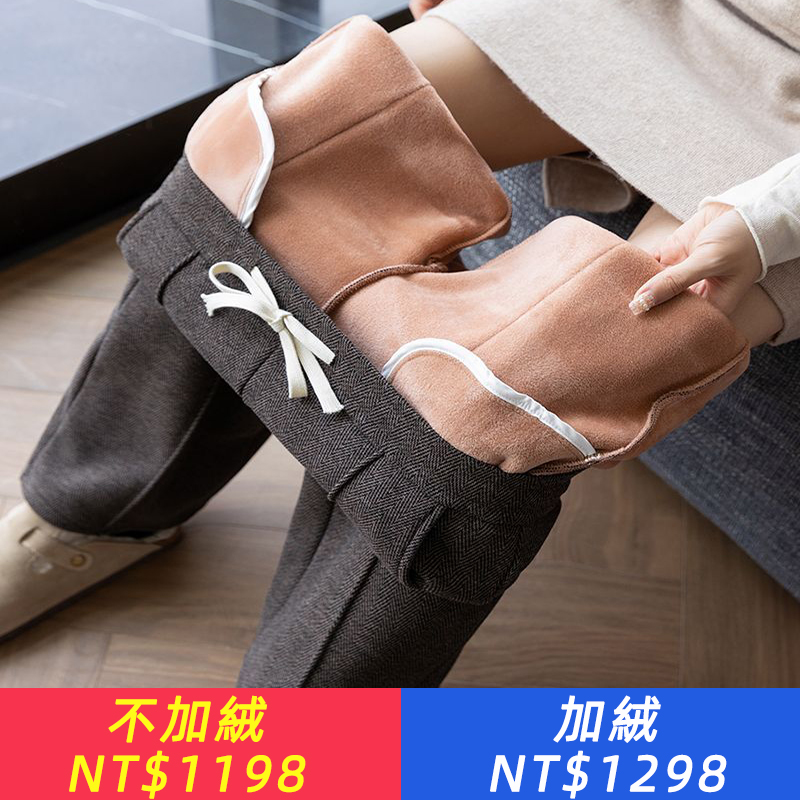 2025冬季新款加絨直通褲高腰闊腿褲中青年毛呢女褲保暖通勤休閒褲