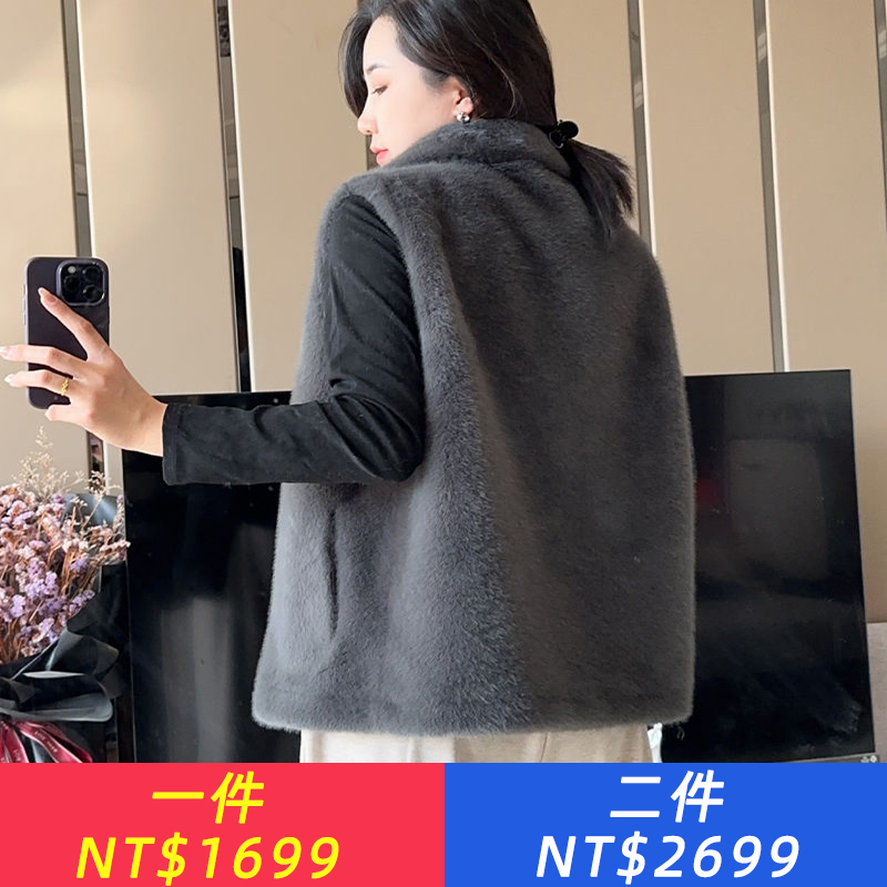 2025秋冬新款加厚貂毛草外套皮毛一體領馬夾短外套女外穿