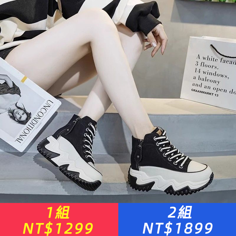 高幫鞋女2025新款春季厚底內增高，休閑小白女鞋中幫運動拼色時尚款