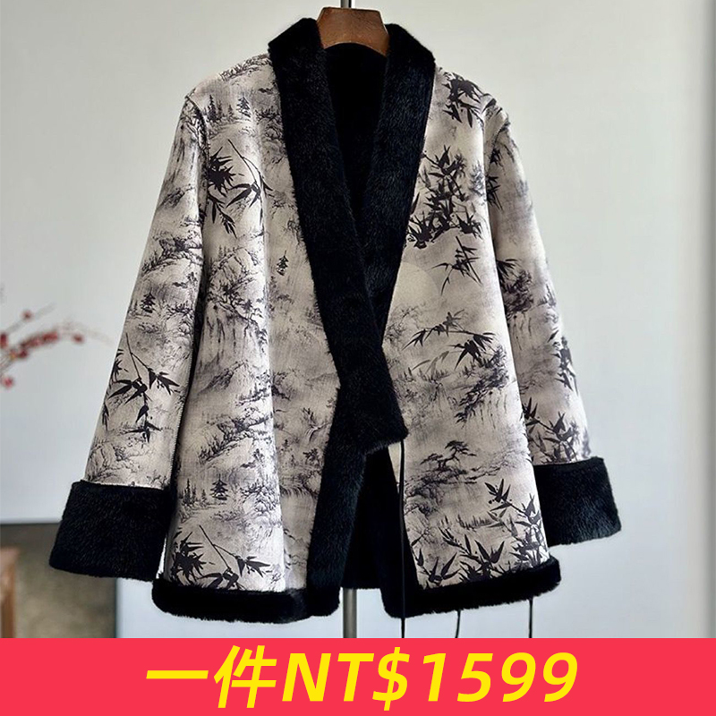 2025冬款皮毛一體外套女雙面穿水貂絨新中式環保皮草外套氣質加厚