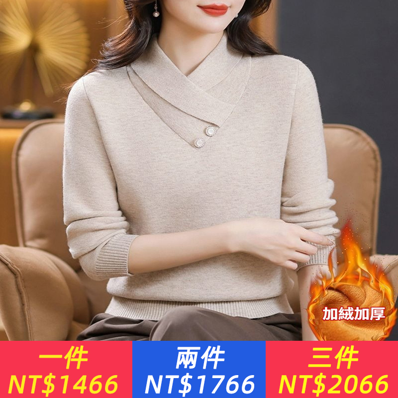 中年媽媽冬季加絨加厚洋氣毛衣中老年女裝內搭保暖打底衫​​2025新款