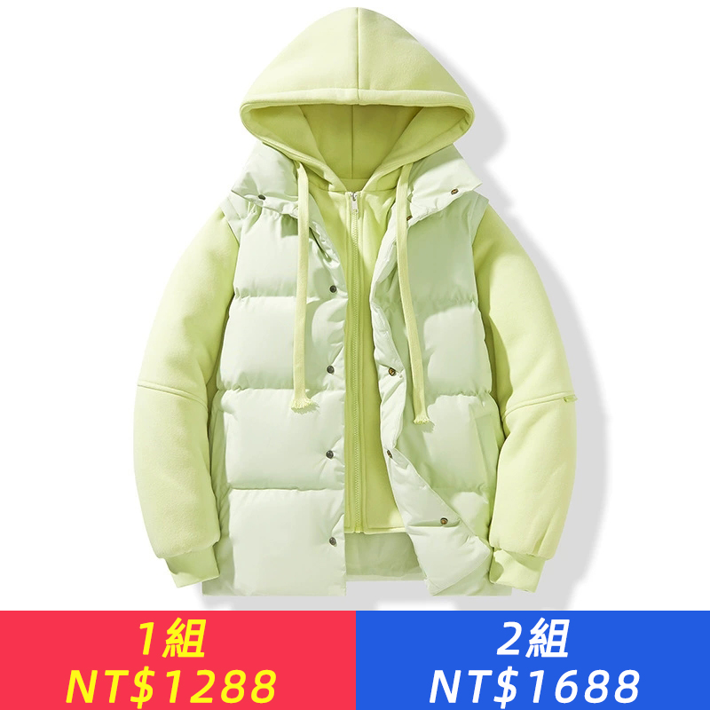 2025年冬季新款港風假兩件情侶款連帽棉衣潮牌韓繫穿搭保暖棉服