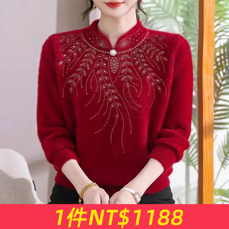 媽媽裝水貂絨毛衣女中老年寬松大碼加絨加厚遮肚顯瘦打底衫上衣女