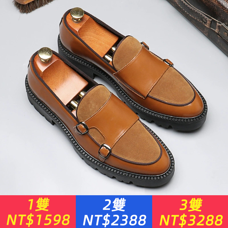 帥氣馬銜扣小皮鞋男士休閑一腳蹬厚底增高樂福鞋