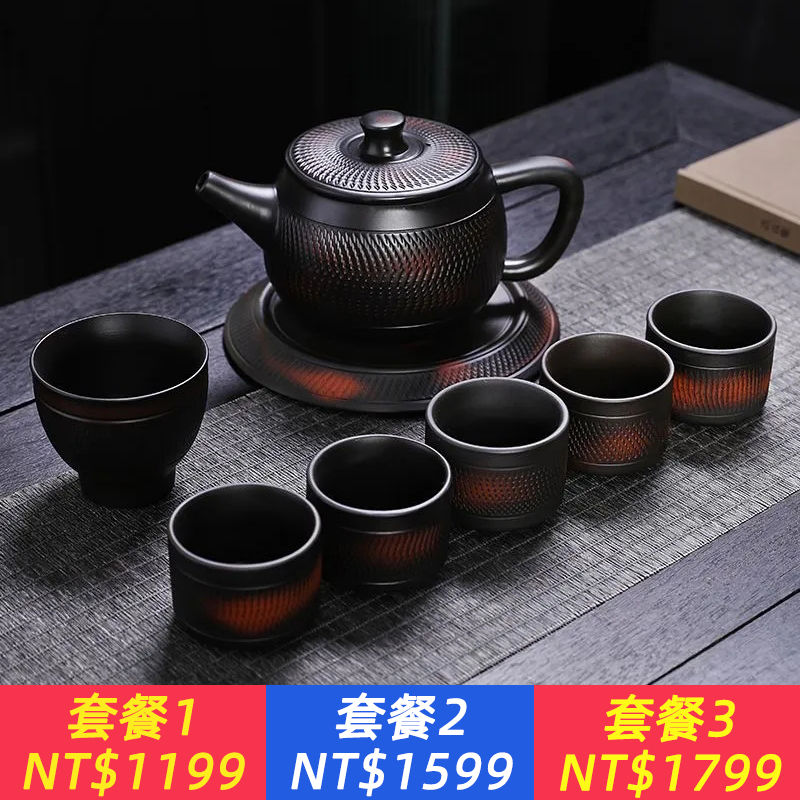 紫陶鳳鳴壺手工傳統工藝跳刀漢瓦壺大容量茶壺高檔家用茶具套裝