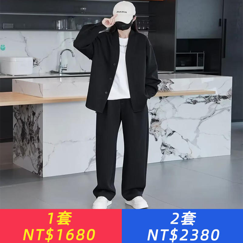 2026春季大碼8XL穿140公斤休閑運動套裝男女Z同款時尚V領長褲兩件套